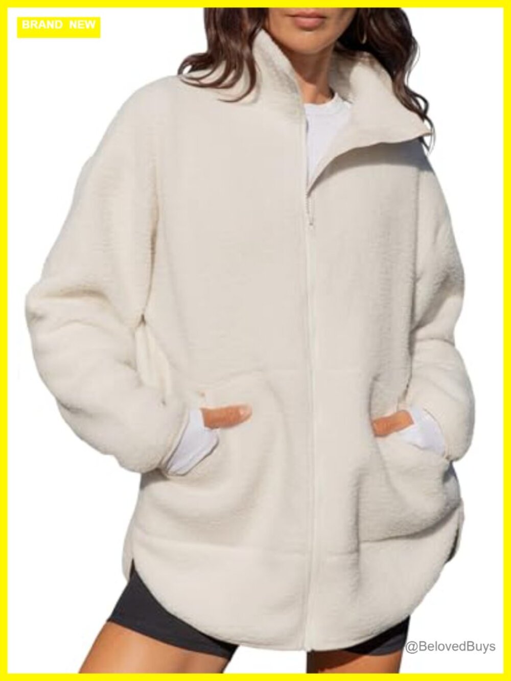 Full Zip Fleece Jacket Sherpa Sweatshirt Long Winter Coat Relaxed Fit